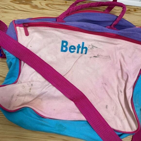 Vintage Lillian Vernon Color block duffle bag Customized Beth Monogram Zipper 90 - Picture 2 of 8